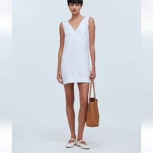 NWT Madewell Ariana V Neck White Linen Sleeveless Dress XS